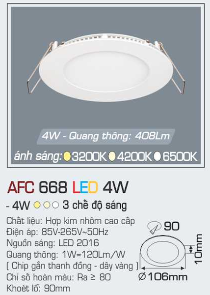 Đèn Led âm trần Afc 668 4W