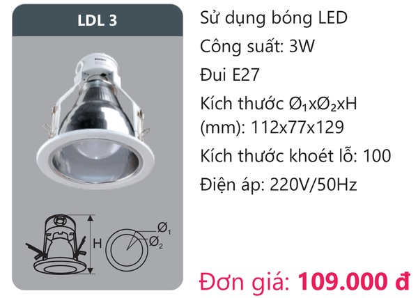 Đèn Led âm trần downlight gắn nổi Duhal LDL 3