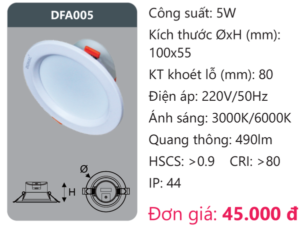 Đèn Led âm trần downlight Duhal DFA005