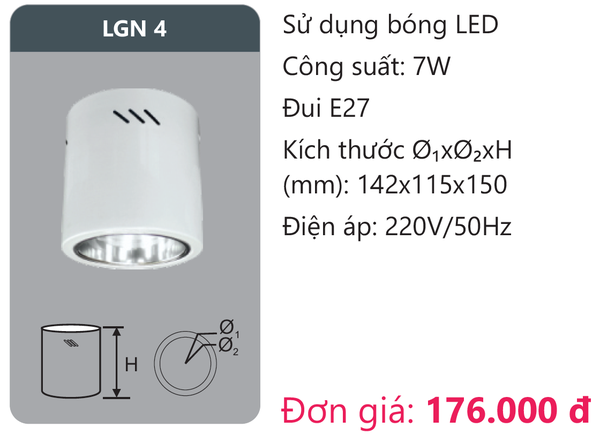 Đèn Led âm trần downlight gắn nổi Duhal LGN 4