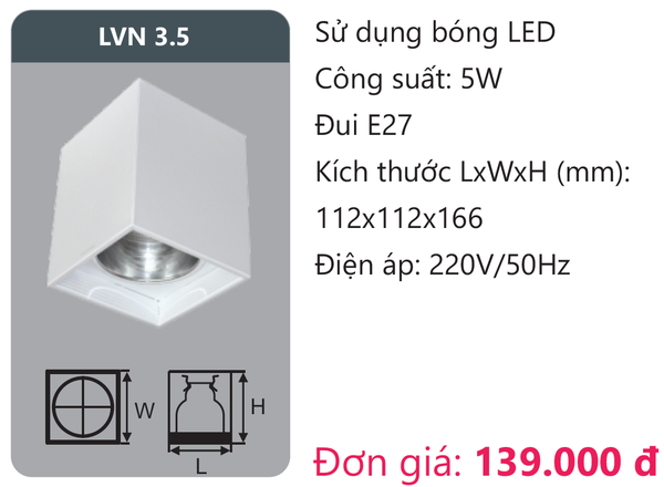 Đèn Led âm trần downlight gắn nổi Duhal LVN 3.5