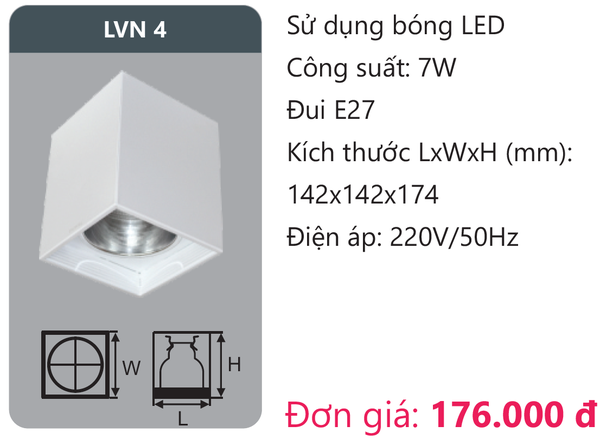 Đèn Led âm trần downlight gắn nổi Duhal LVN 4