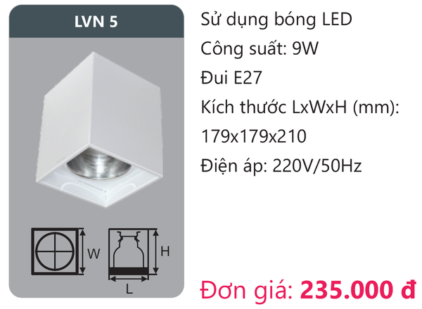 Đèn Led âm trần downlight gắn nổi Duhal LVN 5