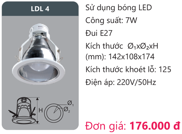 Đèn Led âm trần downlight gắn nổi Duhal LDL 4