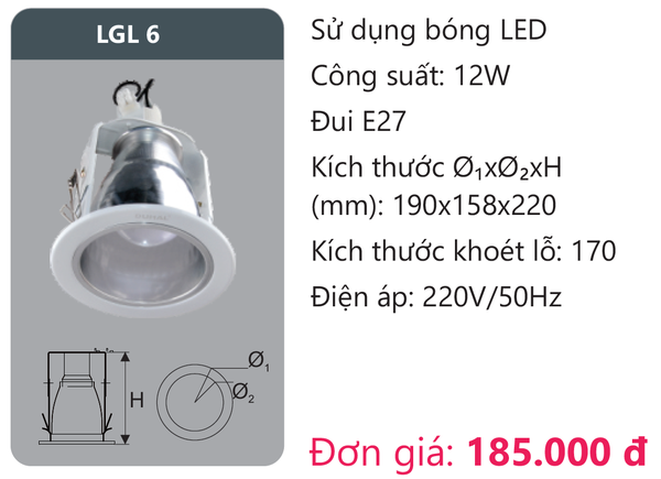 Đèn Led âm trần downlight viền sơn Duhal LGL 6