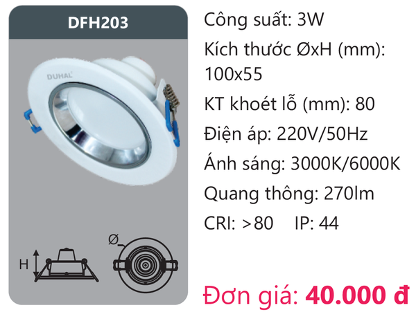 Đèn Led âm trần downlight Duhal DFH203