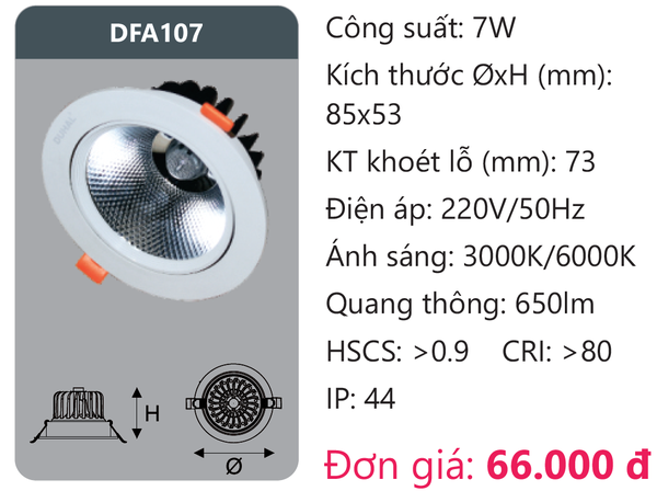 Đèn Led âm trần downlight Duhal DFA107