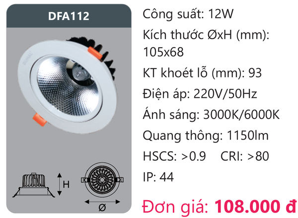 Đèn Led âm trần downlight Duhal DFA112