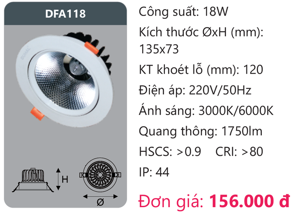 Đèn Led âm trần downlight Duhal DFA118