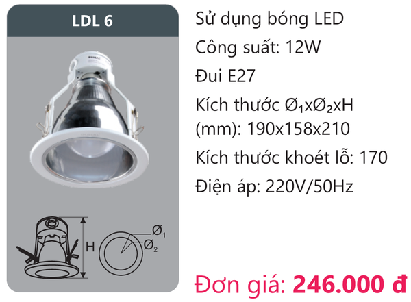 Đèn Led âm trần downlight viền sơn Duhal LDL 6