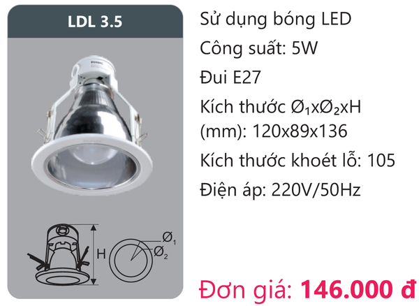 Đèn Led âm trần downlight gắn nổi Duhal LDL 3.5