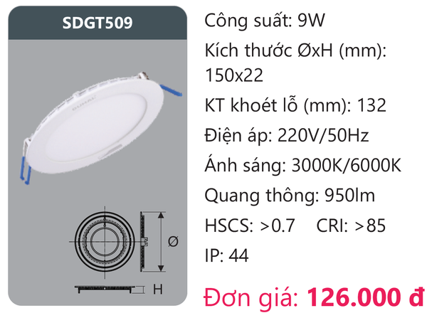 Đèn Led panel Duhal 9W SDGT509