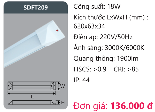 Đèn Led ốp trần Duhal SDFT209 chụp mica