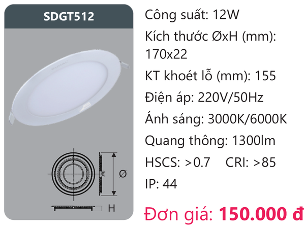 Đèn Led panel Duhal 12W SDGT512