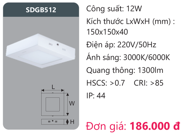 Đèn Led panel Duhal SDGB512