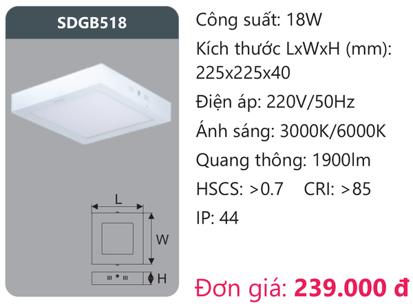 Đèn Led panel Duhal SDGB518