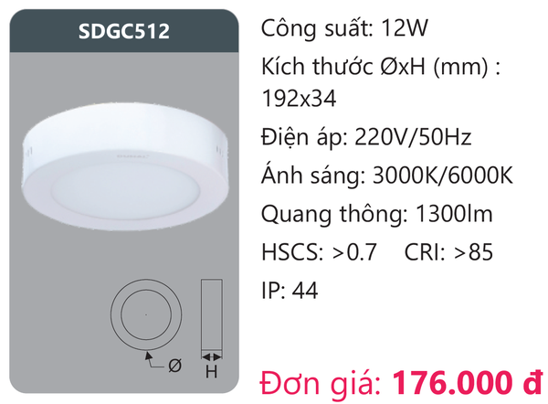 Đèn Led panel Duhal SDGC512