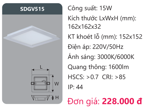 Đèn Led panel Duhal SDGV515