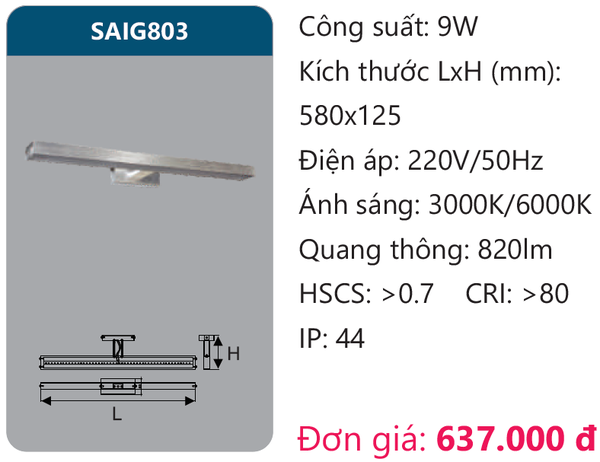 Đèn led soi gương Duhal SAIG803