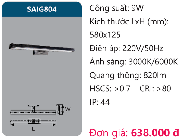 Đèn led soi gương Duhal SAIG804