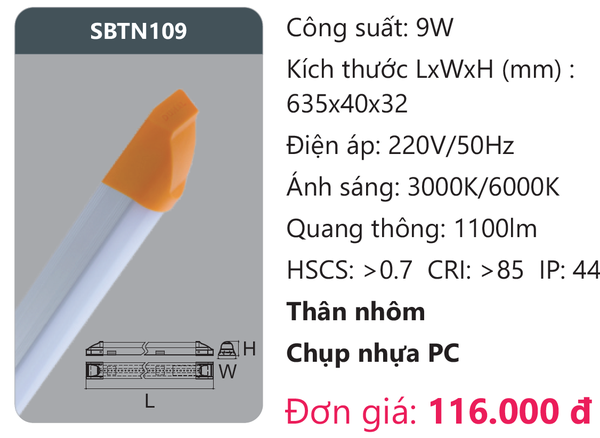 Đèn Led tuýp kiểu Batten Duhal SBTN109 thân nhôm