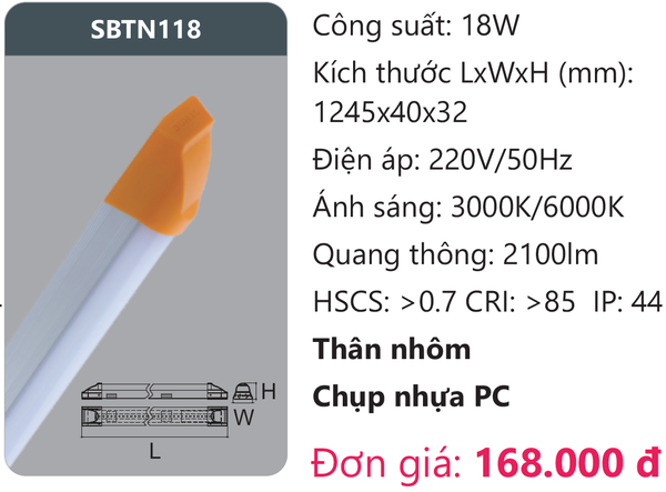 Đèn Led tuýp kiểu Batten Duhal SBTN118 thân nhôm