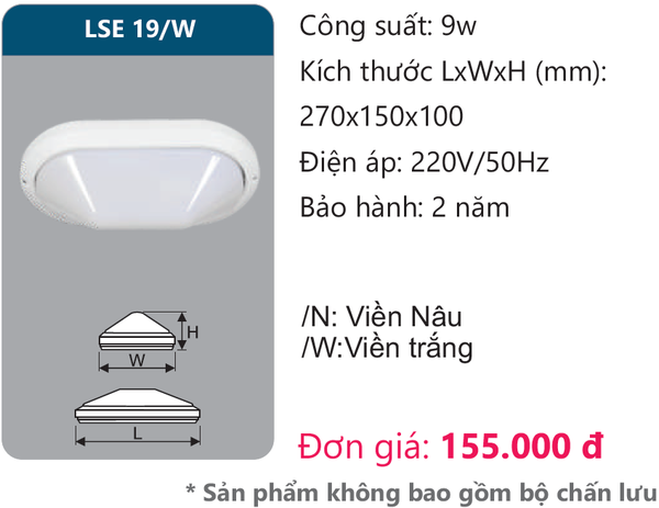 Đèn ốp trần Duhal LSE 19/W