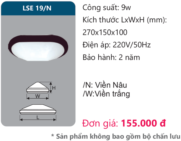 Đèn ốp trần Duhal LSE 19/N