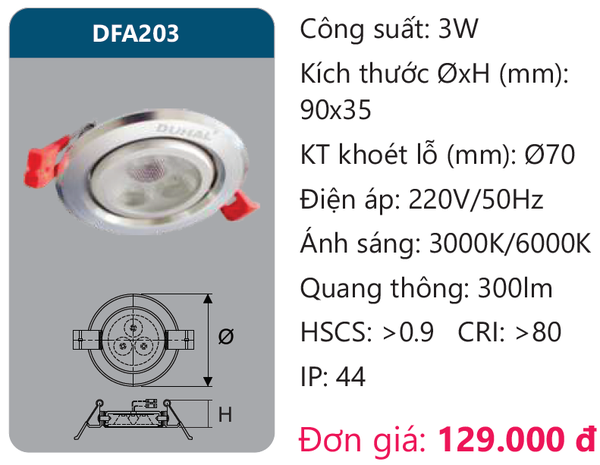 Đèn Led âm trần chiếu điểm Duhal DFA203