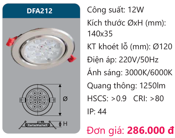 Đèn Led âm trần chiếu điểm Duhal DFA212