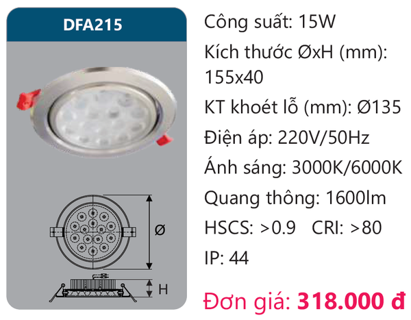 Đèn Led âm trần chiếu điểm Duhal DFA215