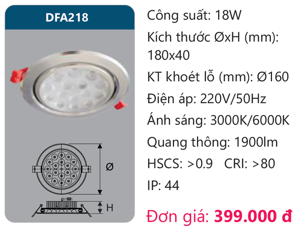 Đèn Led âm trần chiếu điểm Duhal DFA218