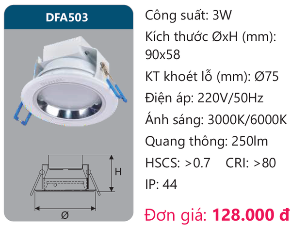 Đèn Led âm trần tán quang Duhal DFA503