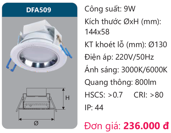 Đèn Led âm trần tán quang Duhal DFA509