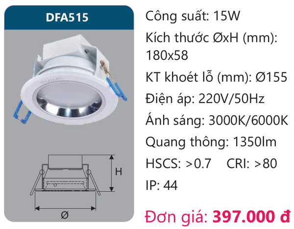 Đèn Led âm trần tán quang Duhal DFA515