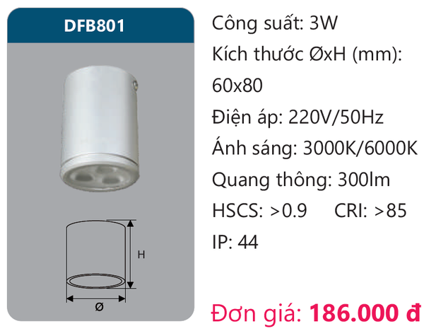 Đèn Led ốp trần gắn nổi chiếu sâu Duhal DFB801