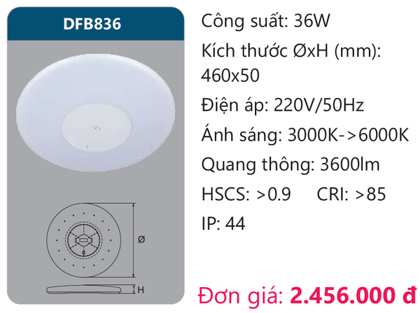 Đèn  Led ốp trần điều khiển Duhal DFB836