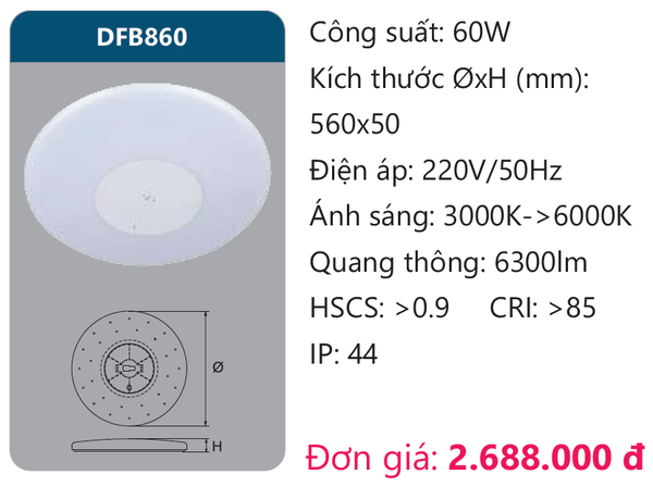 Đèn  Led ốp trần điều khiển Duhal DFB860