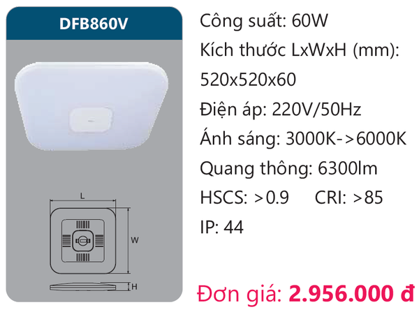 Đèn Led ốp trần điều khiển Duhal DFB860V
