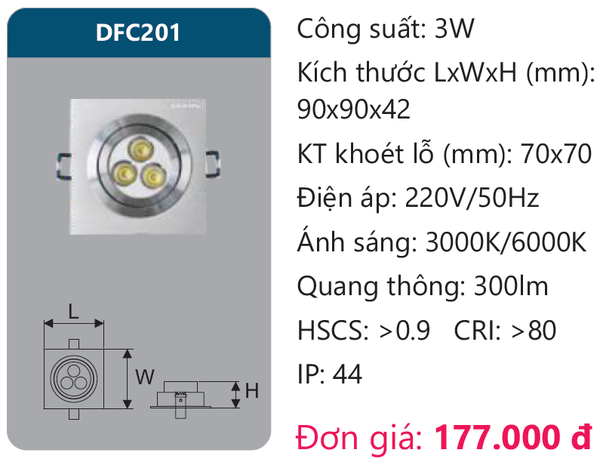 Đèn Led âm trần chiếu điểm Duhal DFC201