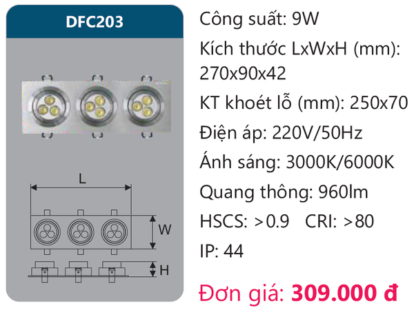 Đèn Led âm trần chiếu điểm Duhal DFC203