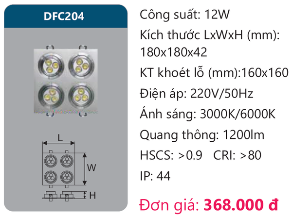 Đèn Led âm trần chiếu điểm Duhal DFC204