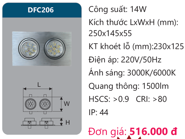 Đèn Led âm trần chiếu điểm Duhal DFC206