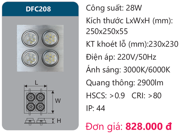 Đèn Led âm trần chiếu điểm Duhal DFC208