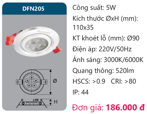 Đèn Led âm trần chiếu điểm Duhal DFN205