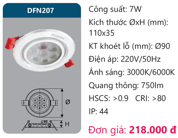 Đèn Led âm trần chiếu điểm Duhal DFN207