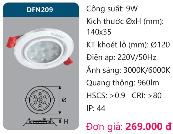 Đèn Led âm trần chiếu điểm Duhal DFN209