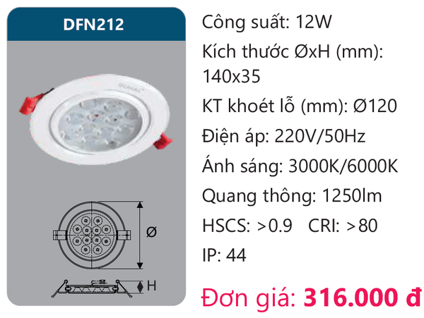 Đèn Led âm trần chiếu điểm Duhal DFN212