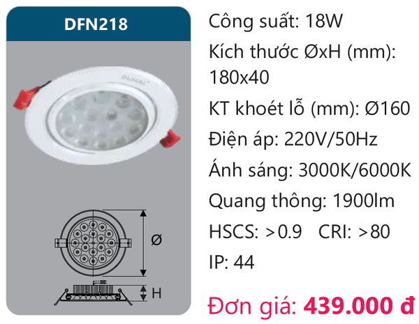 Đèn Led âm trần chiếu điểm Duhal DFN218