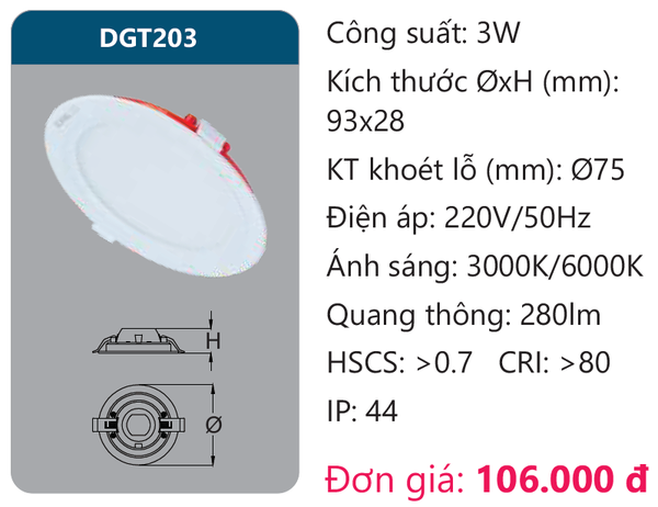 Đèn Led panel cao cấp Duhal DGT203